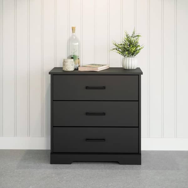 Prepac Rustic Ridge Black 3-Drawer 27.5 in. x 26.75 in. x 16.25 in. Nightstand, Wooden Chest of Drawers for Bedroom