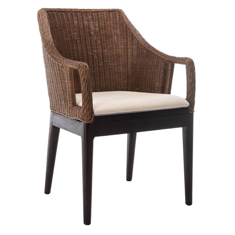 Coastal Spain Inspired White Cotton Cushioned Rattan Arm Chair