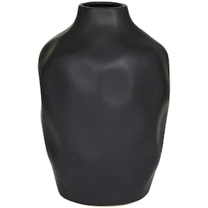 14 in. Black Faceted Ceramic Decorative Vase