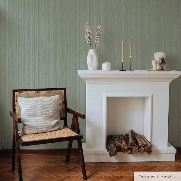 Metallic Sage Green Faux Grasscloth Vinyl Peel and Stick Textured Wallpaper Roll (Covers 28 sq. ft.)