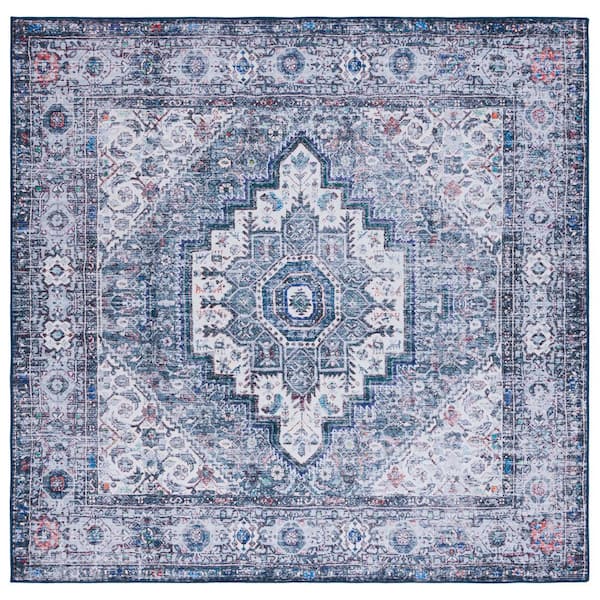 SAFAVIEH Tucson Beige/Green 6 ft. x 6 ft. Machine Washable Ikat Border Medallion Square Area Rug