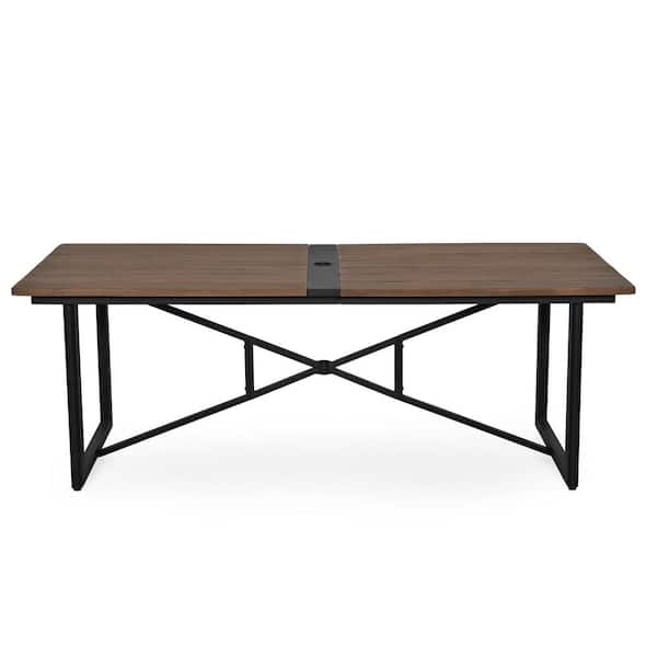 Grove Tranquil 8-Person Rectangle Aluminum Frame Outdoor Dining Table with Wood Tabletop and Umbrella Hole