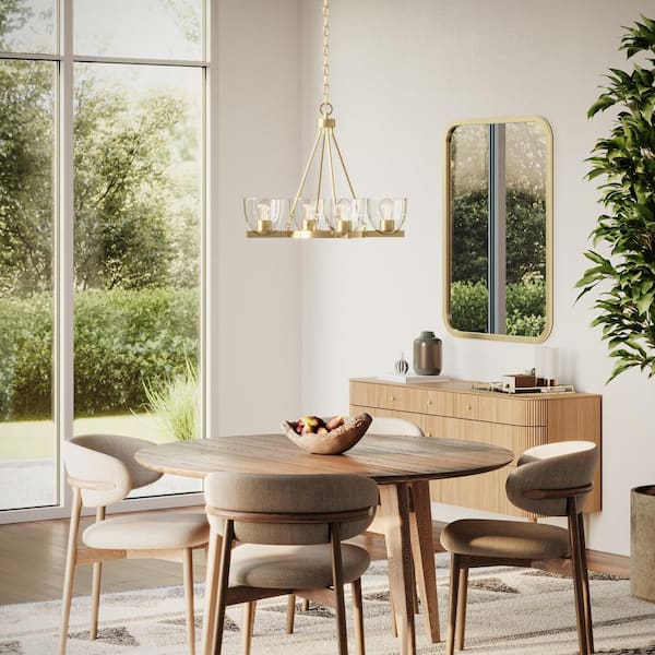 Progress Lighting Tamassee Collection 4-Light Brushed Gold Updated Traditional Chandelier with Clear Glass Shades for Dining Room