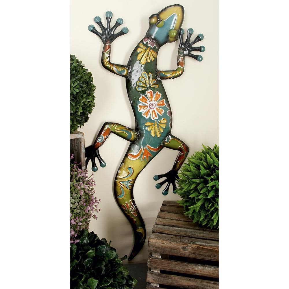Multi-Colored Metal Floral Lizard Wall Decor, 32" x 15"