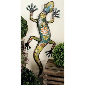 15 in. x  32 in. Metal Multi Colored Indoor Outdoor Lizard Wall Decor