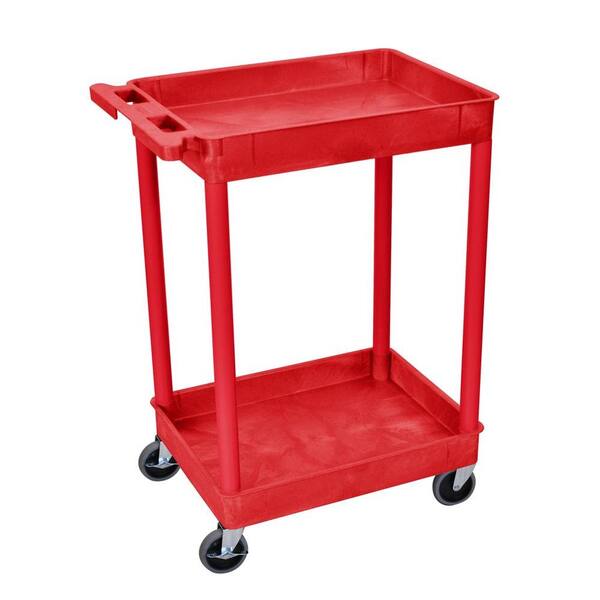 H Wilson 18 in. x 24 in. 3-Tub Shelf Utility Cart, Red