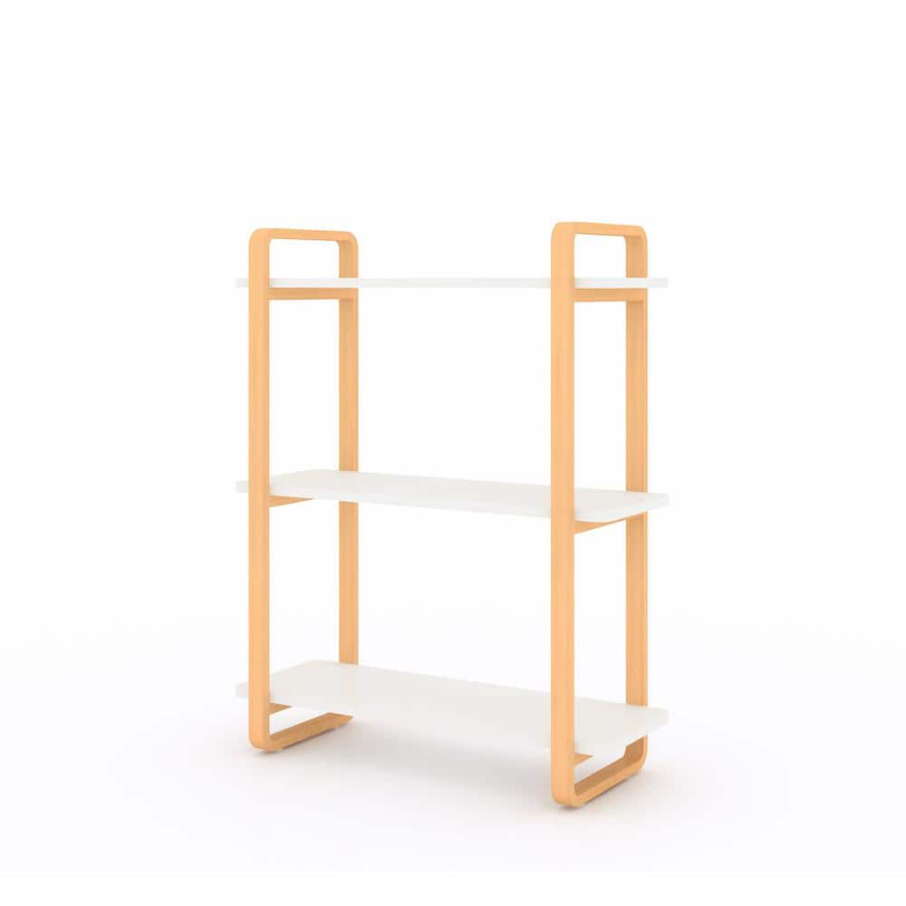 3-Tier Wall Mounted Towel Rack Wood Bookcase in White