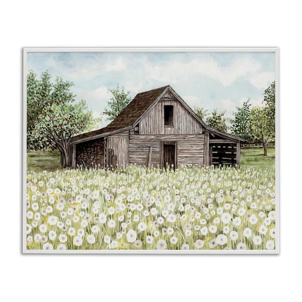 Stupell Industries White Poppy Farm Meadow by Cindy Jacobs White Framed Nature Giclee Art Print 11 in. x 14 in.