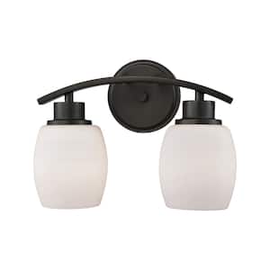 Casual Mission 2-Light Oil Rubbed Bronze with White Lined Glass Bath Light