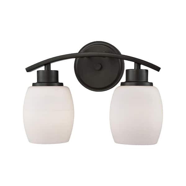 Thomas Lighting Casual Mission 2-Light Oil Rubbed Bronze with White Lined Glass Bath Light