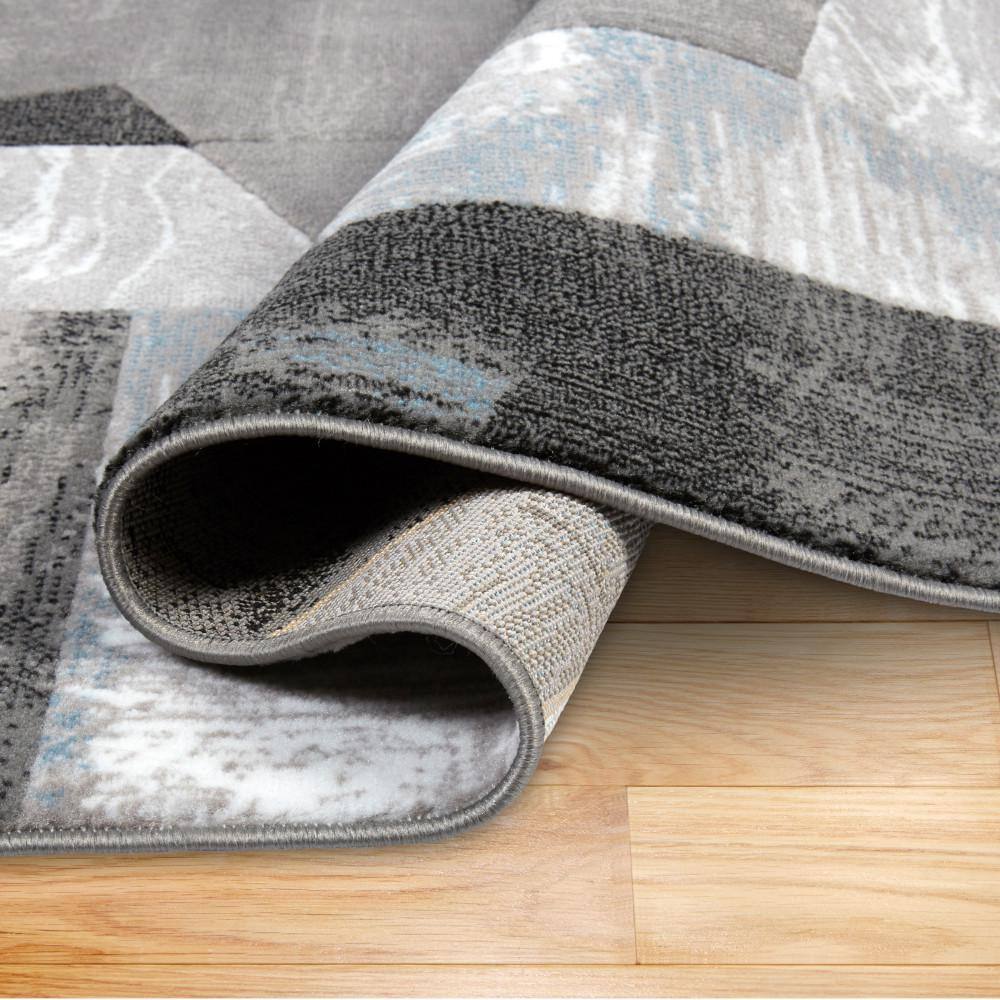 Modern Tranquility Gray-Blue Geometric Tufted Area Rug, 5'3"x7'2"