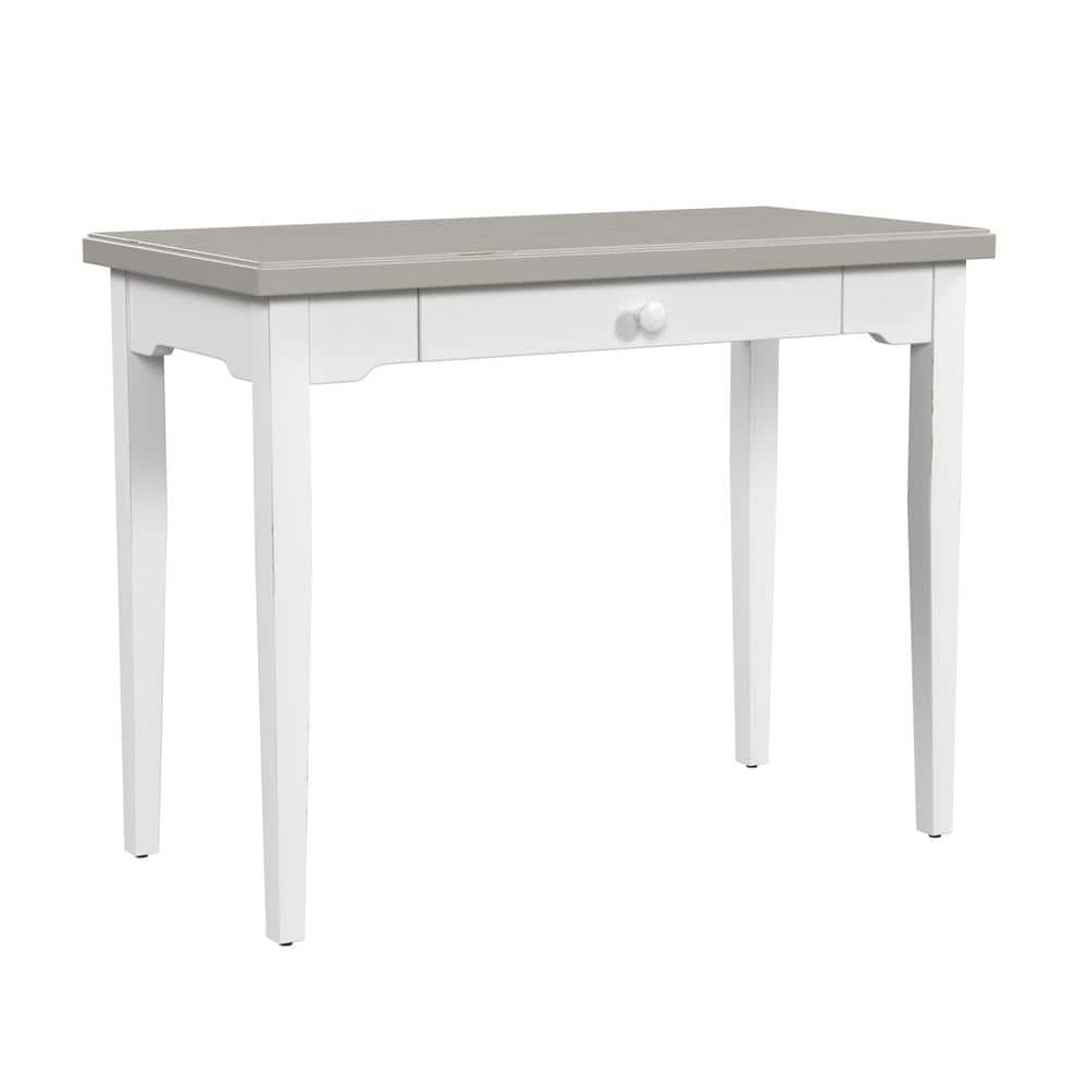 White Wood Writing Desk with Single Drawer, Farmhouse Style