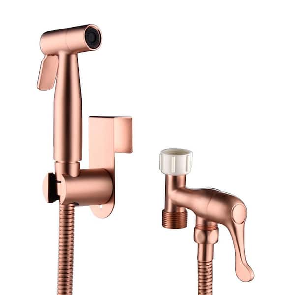 Miscool Ami Single-Handle Bidet Faucet with Sprayer Holder and Flexible Bidet Hose for Toilet in Rose Gold