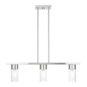 Carson 3-Light Brushed Nickel Linear Chandelier with Clear Glass Shades