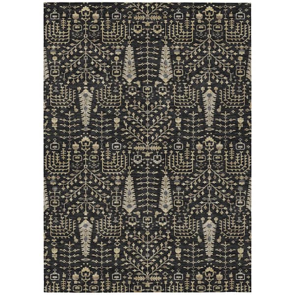 Chantille Machine Washable Indoor/Outdoor Abstract ACN3118 Black 8 ft. x 10 ft. Area Rug