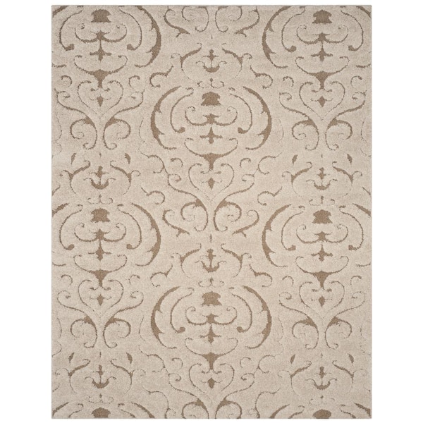 SAFAVIEH Florida Shag Cream/Beige 8 ft. x 10 ft. Damask Floral Area Rug