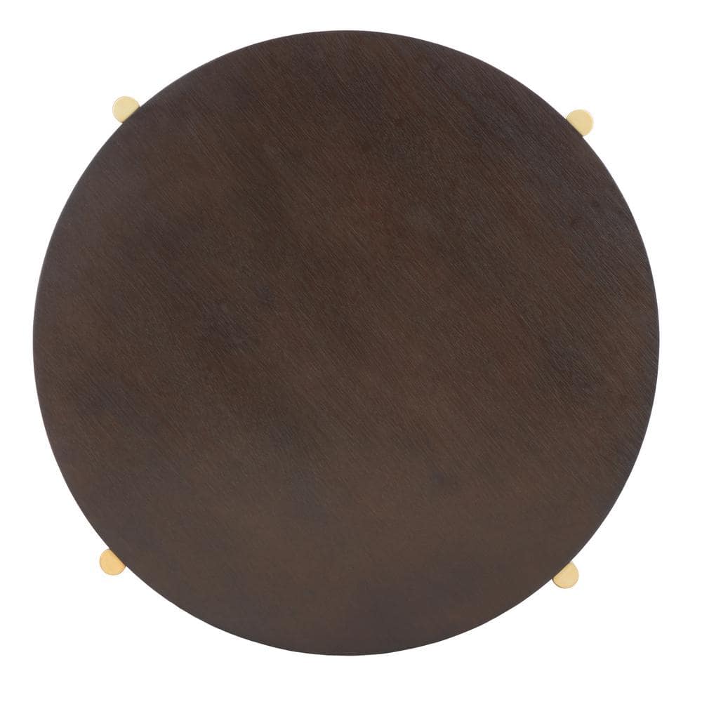 Diangela Round Dark Oak and Gold Coffee Table with Veneer Top