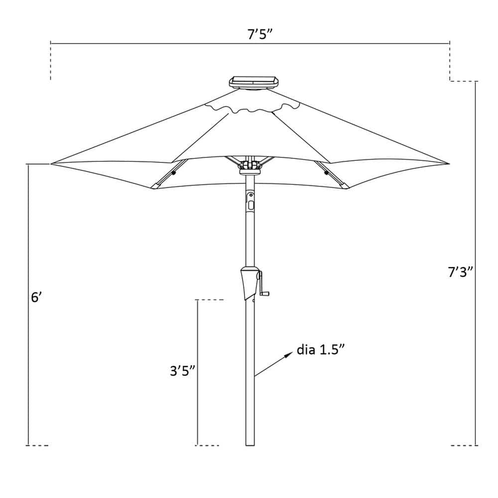 7.5 ft Anthracite Steel Market Patio Umbrella with LED Lights