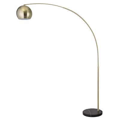 85 in. Brass Finish Arched/Arc Floor Lamp with Black Marble Base