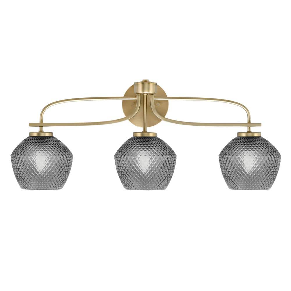 Olympia 27.5 in. 3-Light New Age Brass Vanity Light  Smoke Textured Glass S