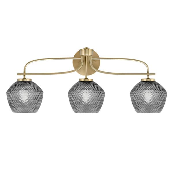 Unbranded Olympia 27.5 in. 3-Light New Age Brass Vanity Light  Smoke Textured Glass Shade