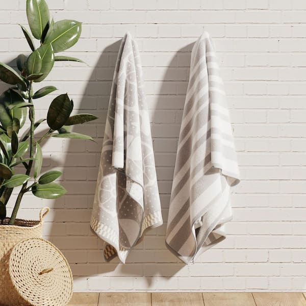 Grey/White Seashells / Stripe 2-Pack 100% Cotton Printed Beach Towel