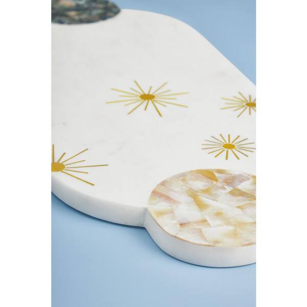 GAURI KOHLI 12 in. Vista White with Gold Knives Marble Cheese