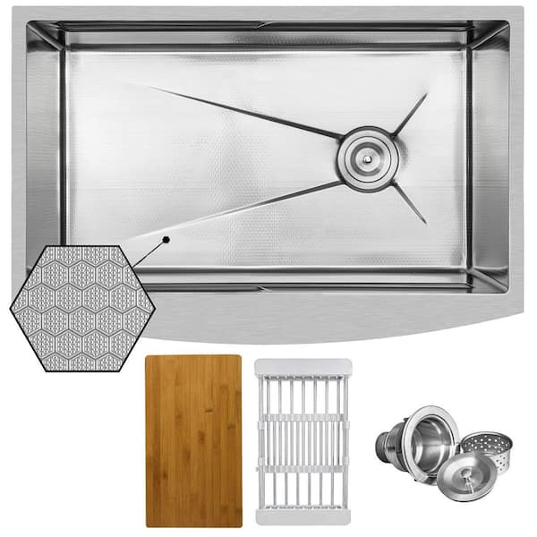 HEX 33 in. Farmhouse Apron Front Single Bowl Stainless Steel Workstation Kitchen Sink with Cutting Board