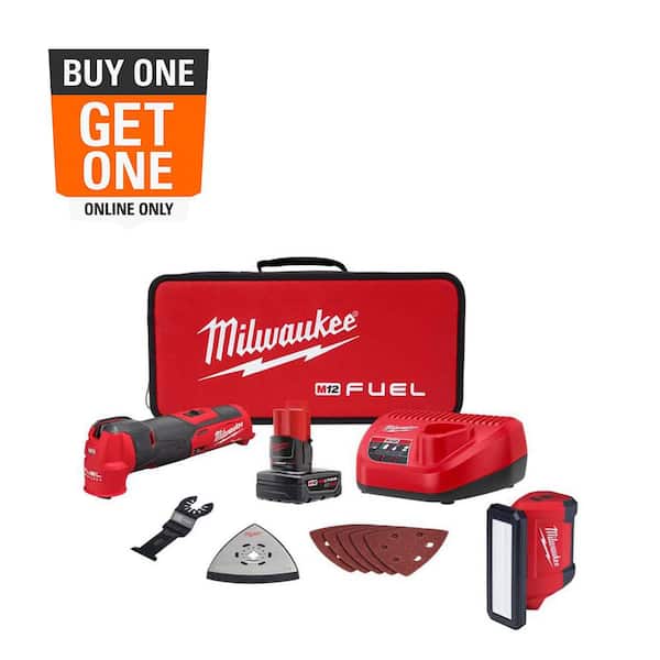 M12 FUEL 12V Lithium-Ion Cordless Oscillating Multi-Tool Kit w/ 4.0 Ah Battery, Charger, Accessories, Bag & ROVER Light