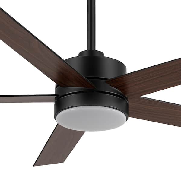 56 in. Indoor Matte Black Large Downrod Ceiling Fan with Adjustable White Integrated LED with 5-Black Blades and Remote