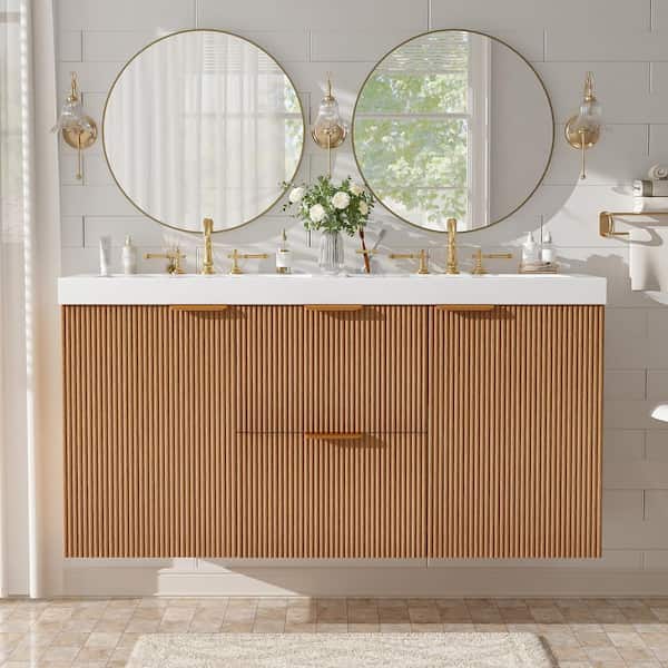 yuuu.　36 Ziyudura 36 in. Double Sink Floating Natural Wood Bath Vanity with
