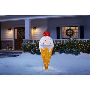 42 in Warm White 40-Light LED Ice Cream with Cone Yard Sculpture