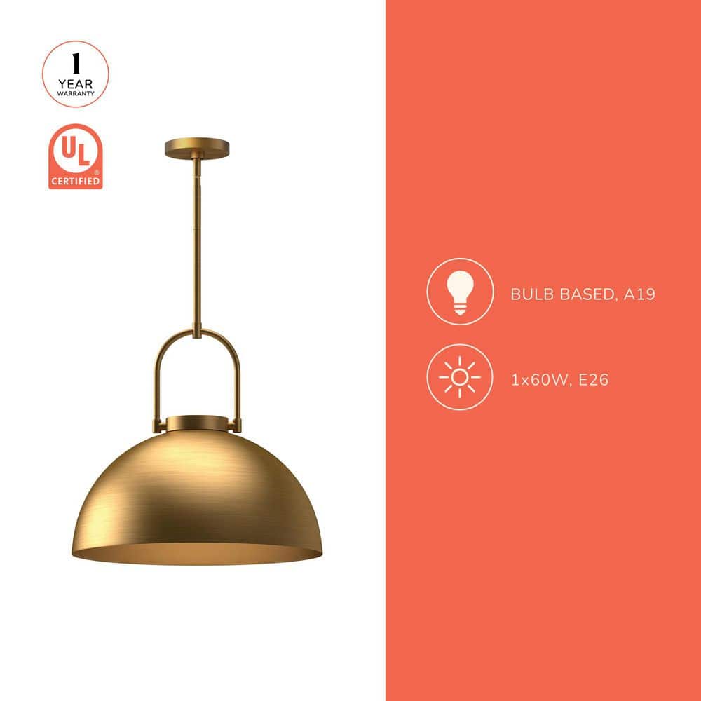 Harper Classic 15'' Matte Black and Aged Gold Glass Bowl Pendant