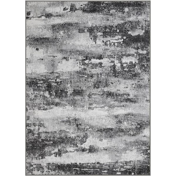 Zephyr Machine Washable Dark Drey 8 ft. x 10 ft. Modern Abstract Indoor Area Rug