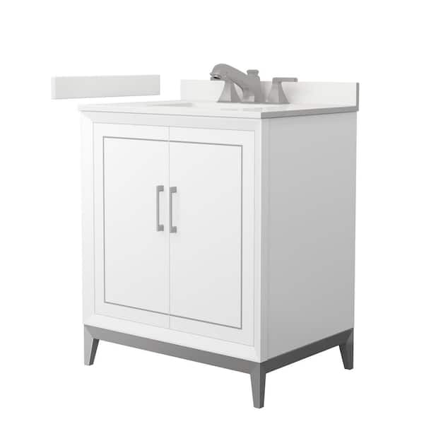 Wyndham Collection Marlena 30 in. W x 22 in. D x 35.25 in. H Single Bath Vanity in White with White Quartz Top