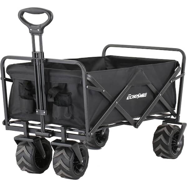 Unbranded 8.67 cu. ft. Fabric Metal Frame 4-Wheeled Garden Cart, Collapsible Folding Wagon with Adjustable Handle & Lock in Black