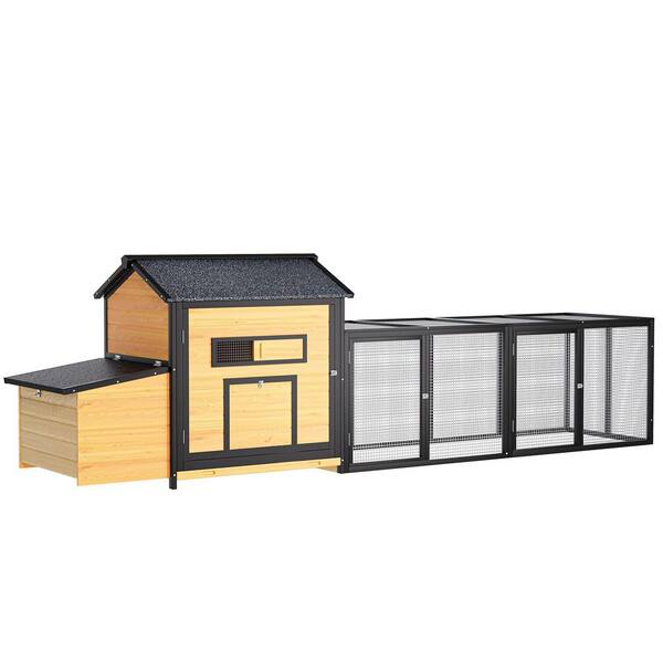 Avex Black Brown 36.6 in. H x 118 in. W x 27.6 in. D Wood Chicken Coops Outdoor Hen House with Nesting Box