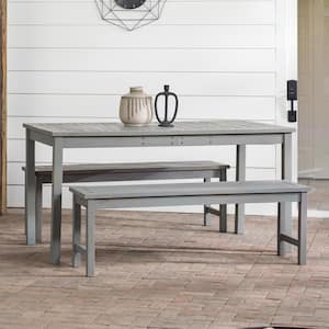 Grey Wash 3-Piece Simple Wood Outdoor Patio Dining Set