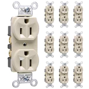 Pass & Seymour 15 Amp 125-Volt Commercial Grade Backwire Duplex Outlet, Ivory (10-Pack)