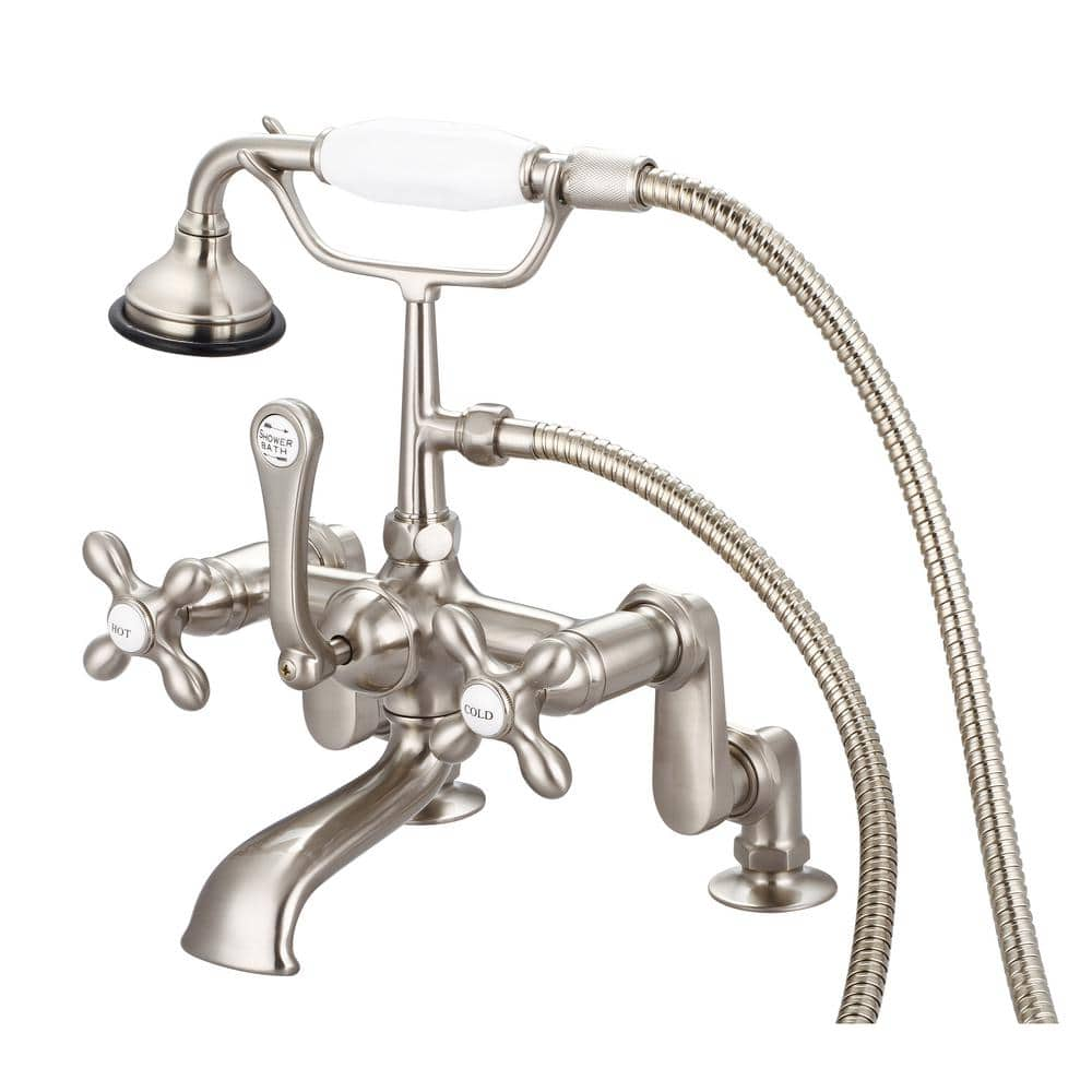 Water Creation 3-Handle Vintage Claw Foot Tub Faucet with Handshower and Cross Handles in Brushed Nickel