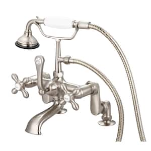 3-Handle Vintage Claw Foot Tub Faucet with Handshower and Cross Handles in Brushed Nickel