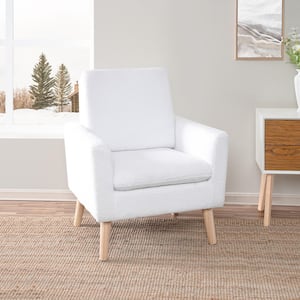 White Accent Chair for Living Room, Single Sofa Chair with Flared Arms, Comfortable Fleece Fabric Cushion, Wooden Legs