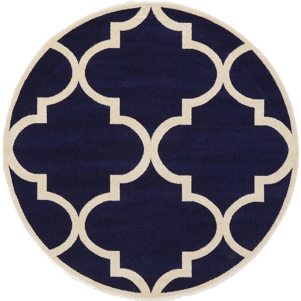 Unique Loom Trellis Austin Navy Blue 6' 0 x 6' 0 Round Rug