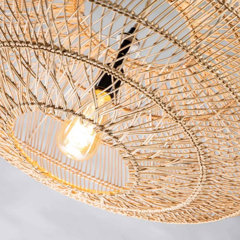 Boho Island-Inspired 23.6" Handmade Rattan Metal Frame Pendant Light