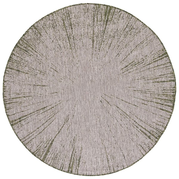 SAFAVIEH Courtyard Beige/Dark Green 7 ft. x 7 ft. Floral Abstract Indoor/Outdoor Round Area Rug