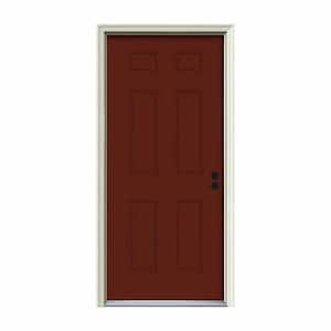 32 in. x 80 in. 6-Panel Mesa Red Painted Steel Prehung Left-Hand Inswing Front Door w/Brickmould
