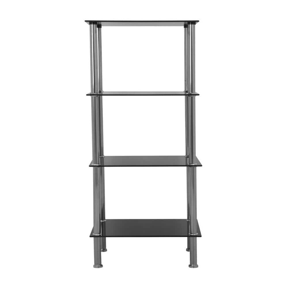 Black Glass and Chrome 4-Tier Shelving Unit