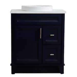 31 in. W x 22 in. D Single Bath Vanity in Blue with Quartz Vanity Top in White with White Round Basin
