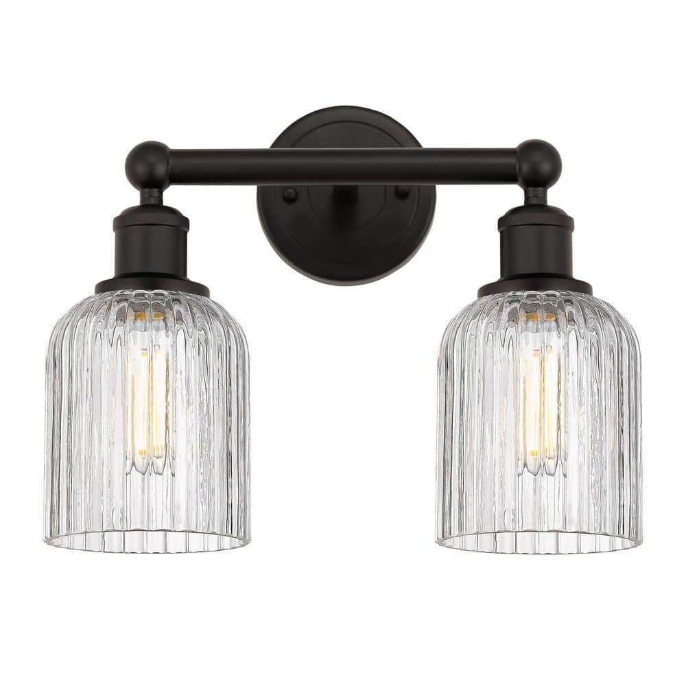 Bridal Veil 14 in. 2-Light Oil Rubbed Bronze Vanity Light with Glass Shade price history on PriceWatchPro