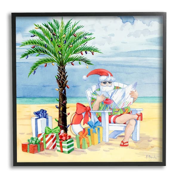 Stupell Industries Santa Claus on Beach by Paul Brent 1-Piece Framed Graphic Print Nature Poster Art Print 12 in. x 12 in.